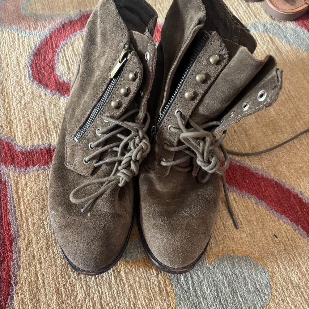 Brown Suede Lace-Up Boots